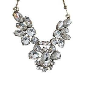 J.Crew antique gold-tone crystal statement bib necklace clear round pear-shaped